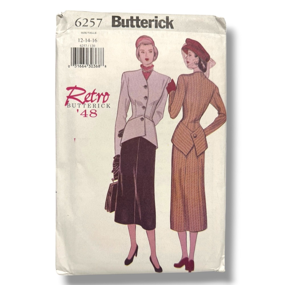 Butterick 6257 Retro 48 Sewing Pattern 1940s Jacket Skirt Set Uncut Size 12-16
